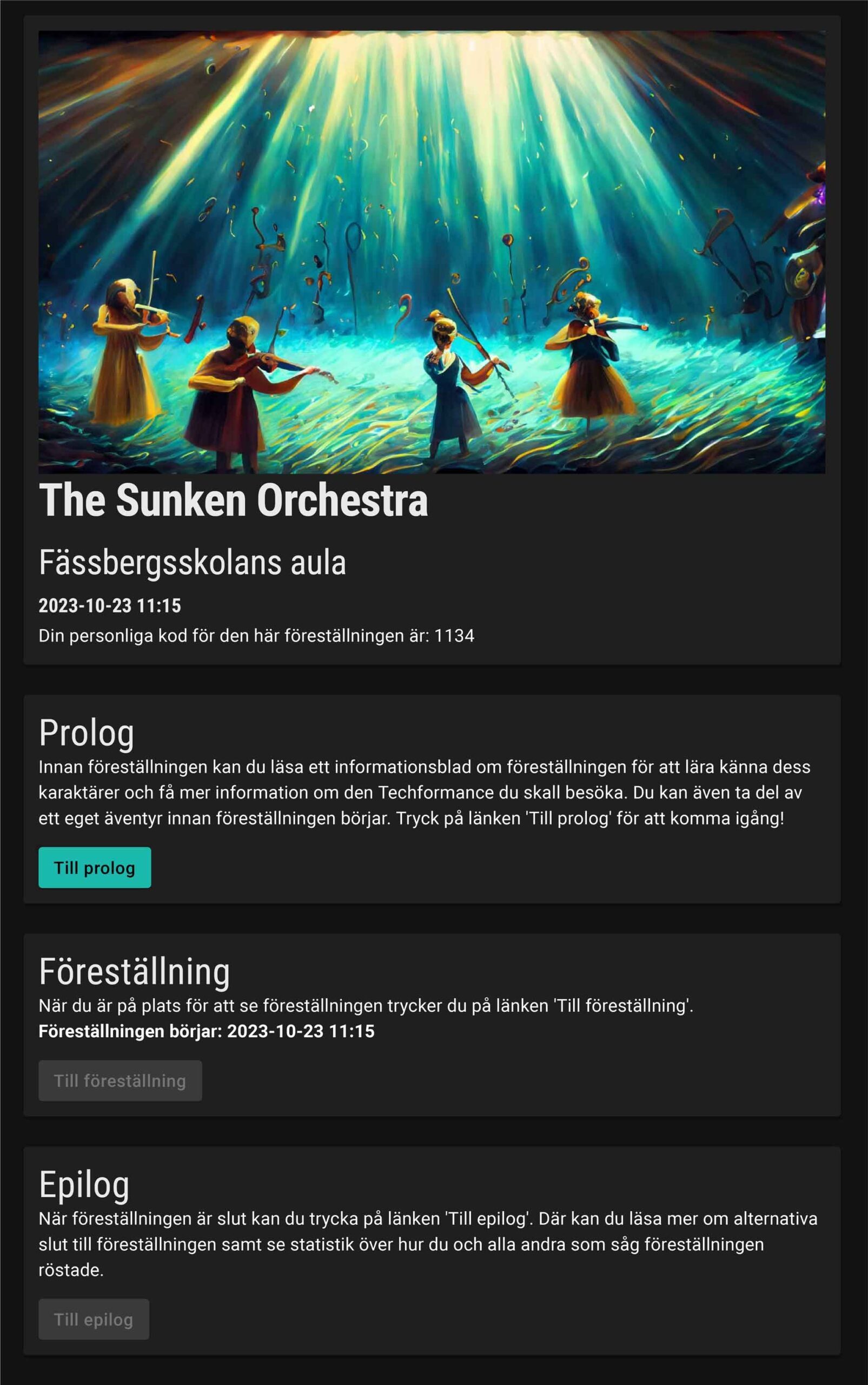 Skärmbild från Techformance-verktyget app.techformance.se – Deltagarens egen sida, "min sida"