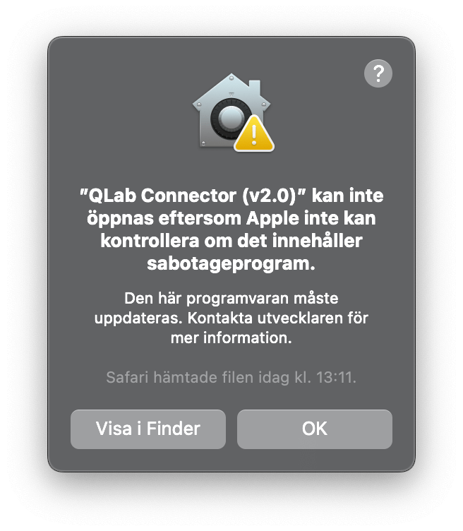 QLab Connector macOS-varning